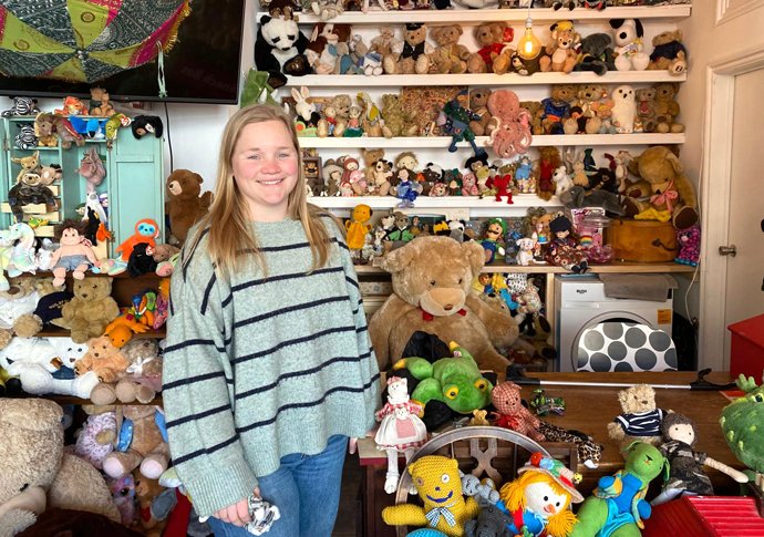 Jess Garfield-Doyle with some of the second-hand soft toys at The Toy Project’s new Rehoming Centre in Junction Road