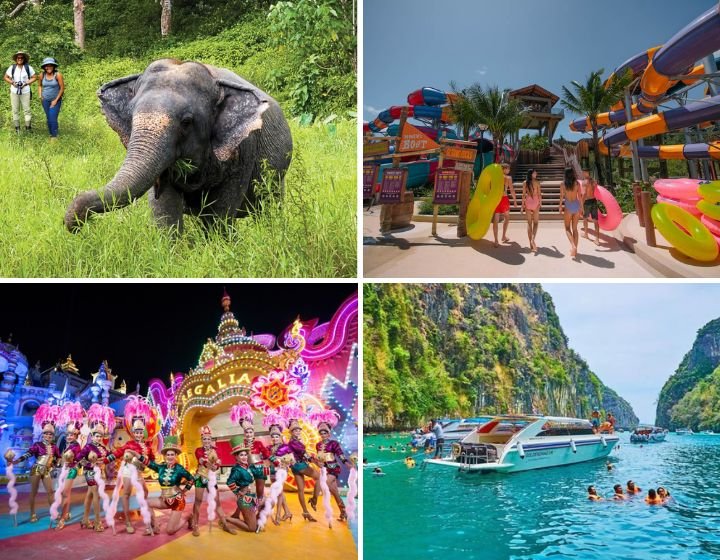 Things to do in Phuket with kids - Image credit: Phuket Elephant Sanctuary, Andamanda Phuket, Pelago, Carnival Magic